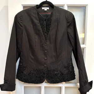Vintage Coldwater Creek Size 12 Black Embellished Peplum Beaded Lined Jacket